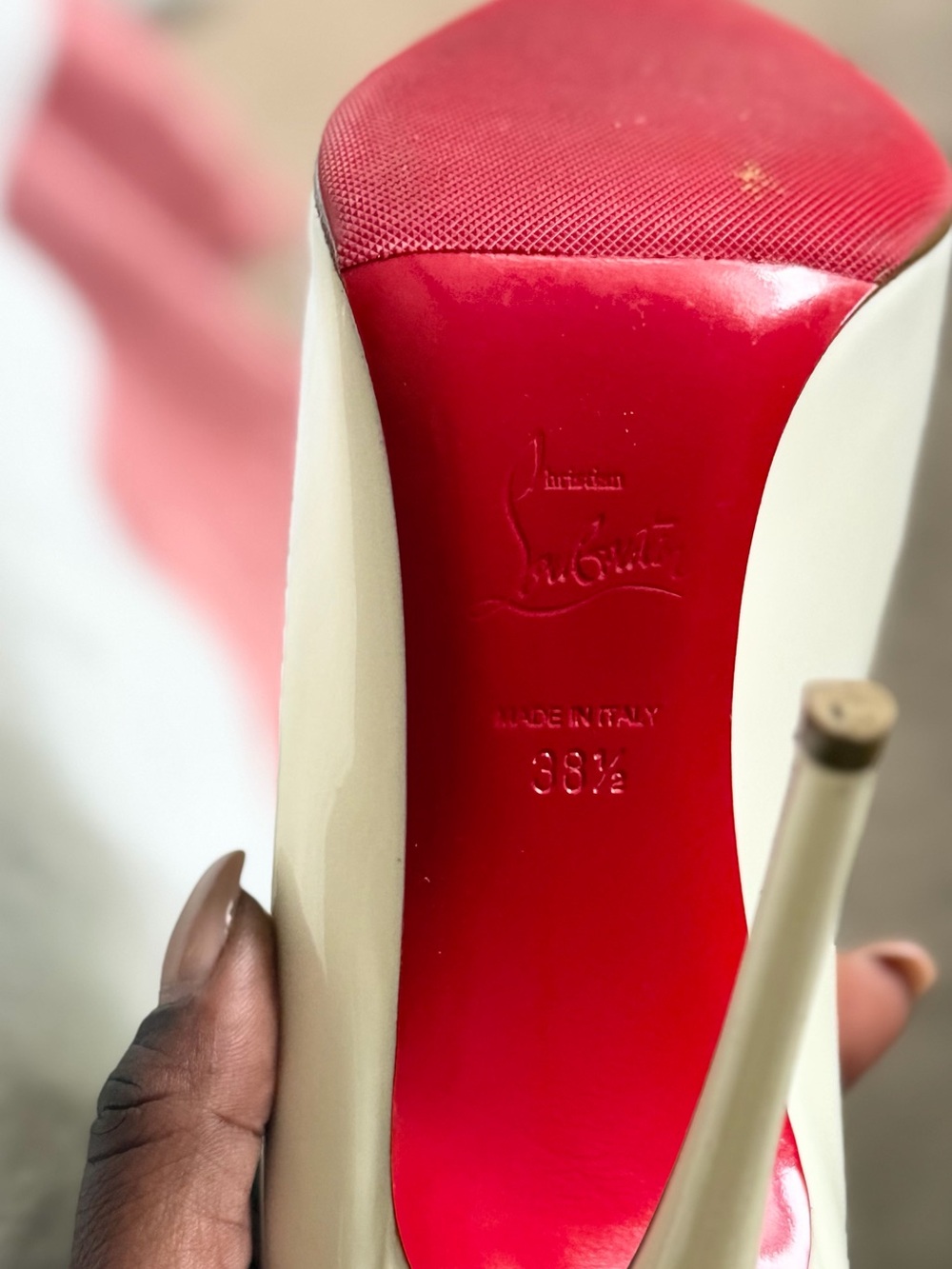 Christian Louboutin Ivory Patent Pointed Toe Stiletto Pumps - Picture 3 of 8